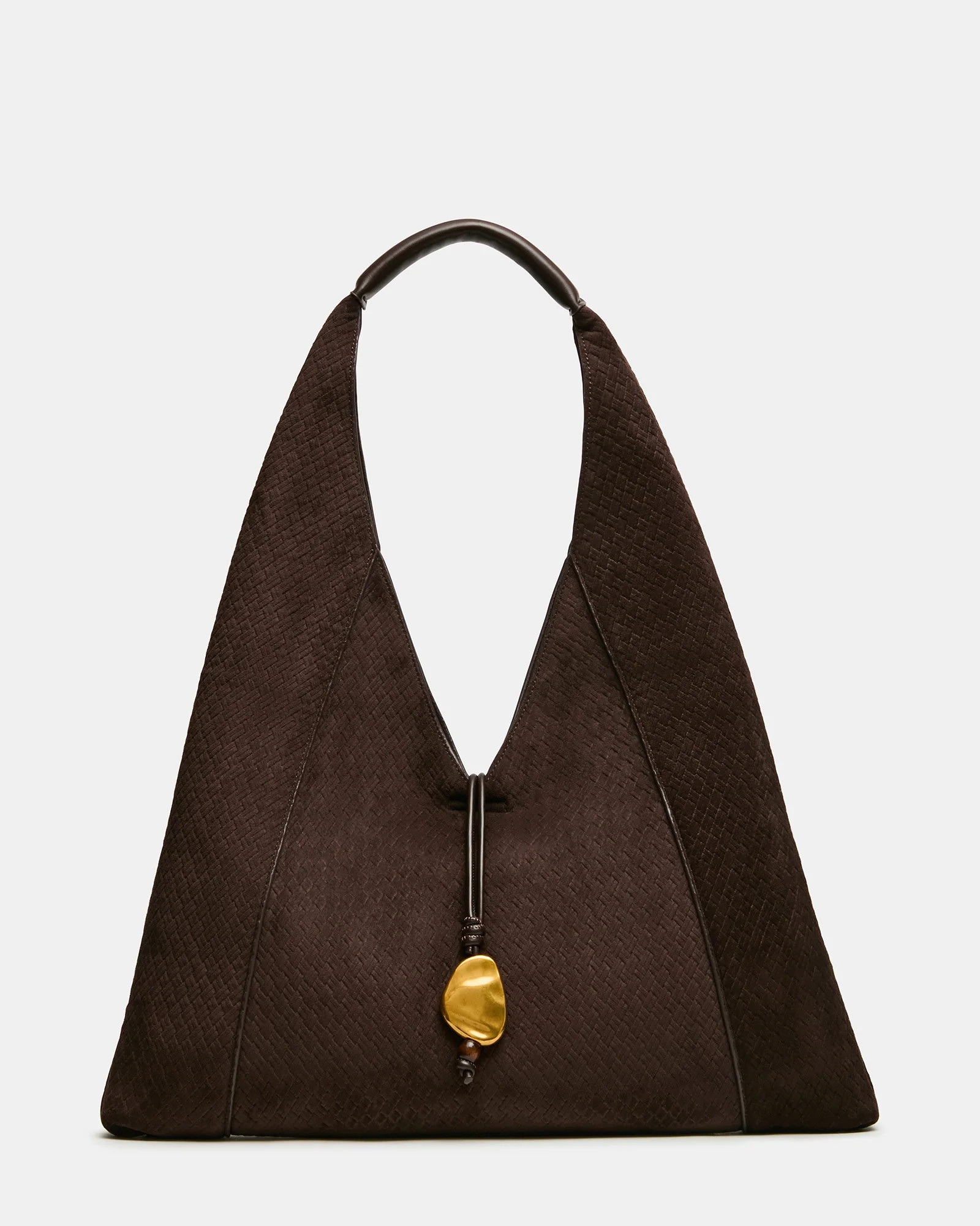 DARI Chocolate Hobo Microsuede Ornament Tote Handbag | Steve Madden (US)
