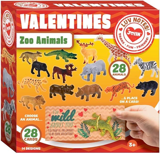 JOYIN 28 Count Valentines Day Gifts Cards, Valentine's Greeting Cards for Kids with Zoo Animals V... | Amazon (US)