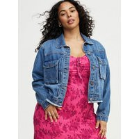 Vintage Denim Trucker Jacket in Mediumblue-Denim | Torrid (US & Canada)