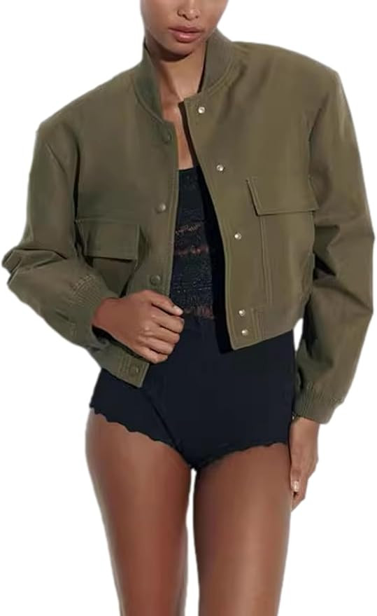 Womens Cropped Bomber Jacket Fall Winter Lightweight Button Down Varsity Baseball Shacket Jackets... | Amazon (US)
