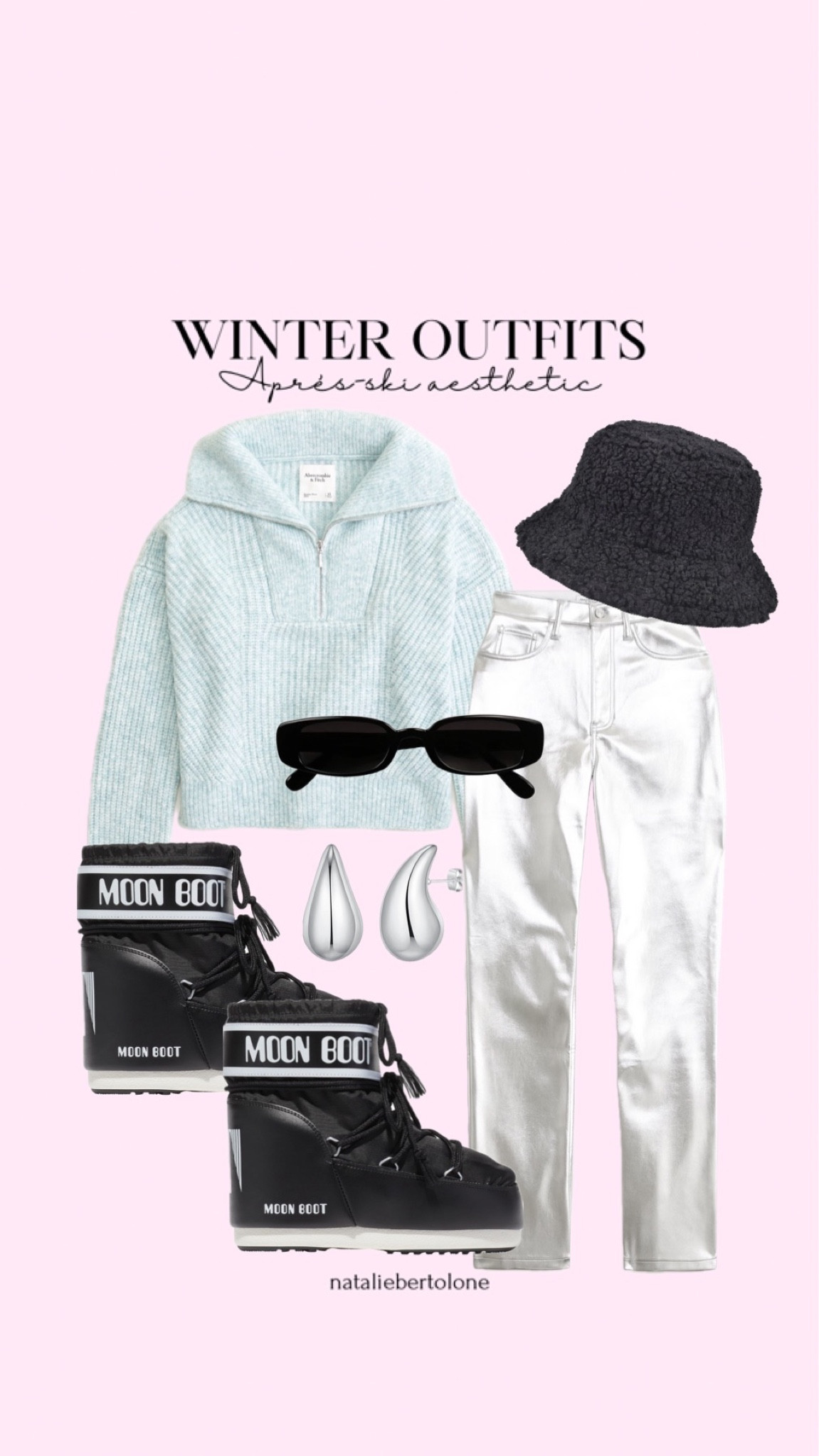 apres ski winter outfit idea! metallic jeans. moon boots  

#LTKHoliday #LTKstyletip #LTKSeasonal