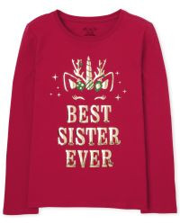 Girls Long Sleeve Holiday Unicorn 'Best Sister Ever' Graphic Tee | The Children's Place