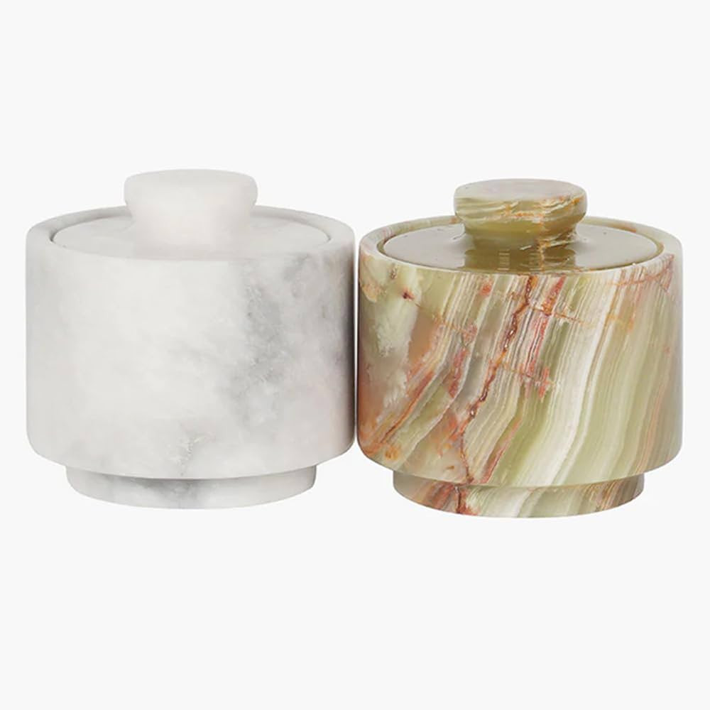 Marble Salt Cellar 3 Inches White and Green Salt Holder with Lid Set of 2, Handmade Salt and Pepp... | Amazon (US)