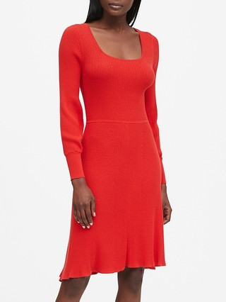 Petite Ribbed Square-Neck Sweater Dress | Banana Republic (US)