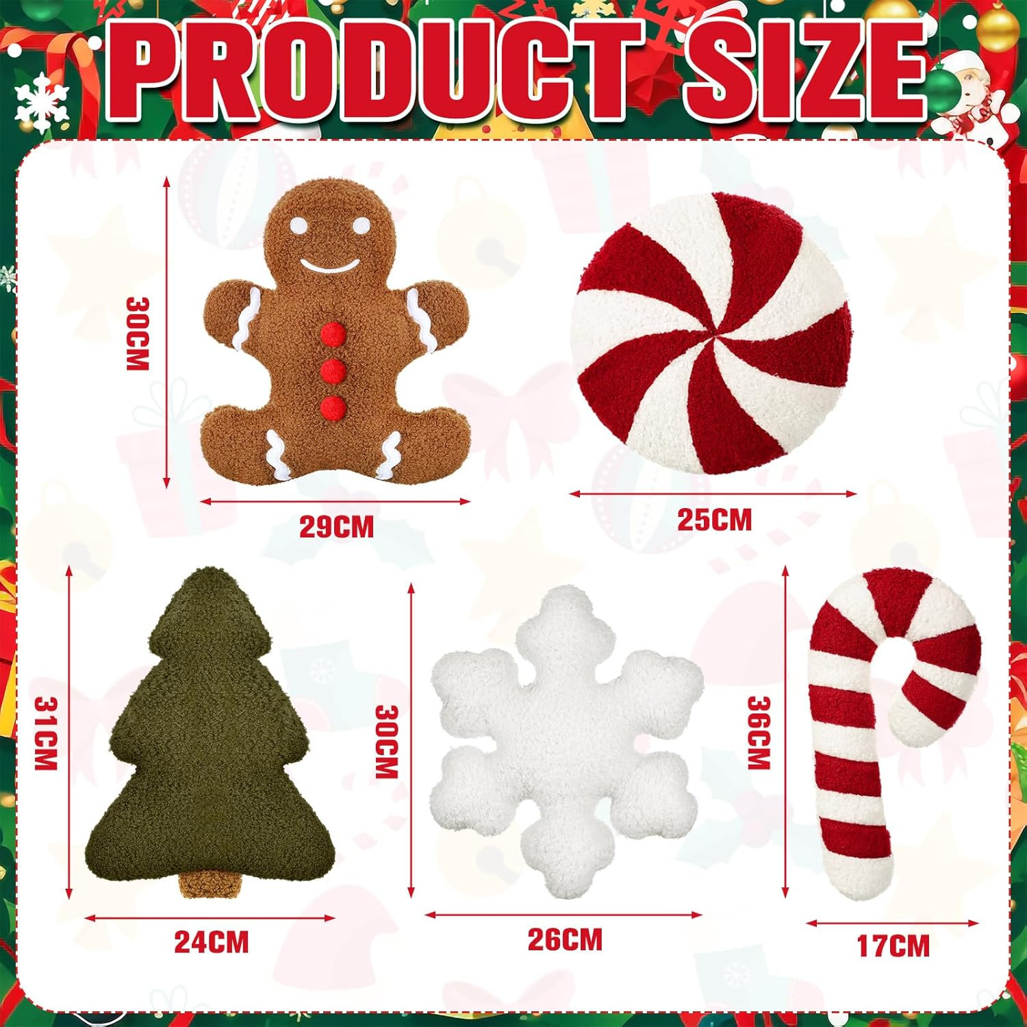 5 Pcs Christmas Throw Pillows Xmas Tree Gingerbread Man Snowflake Pillow Stripe Candy Cane Pepper... | Amazon (US)
