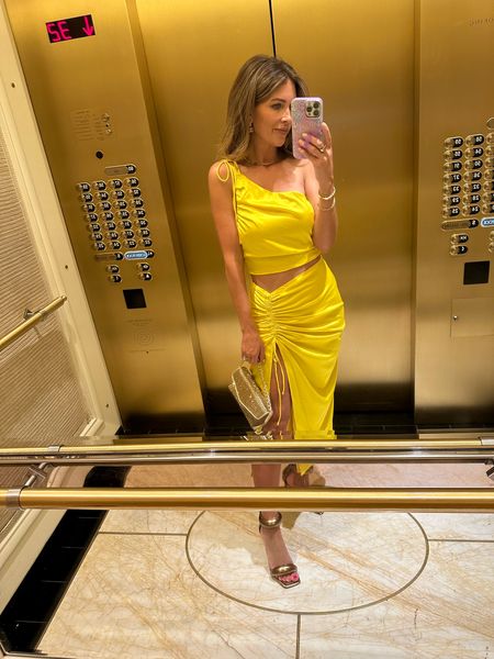 Night 3 in Vegas and I’m headed to dinner in this bright yellow two-piece dress from Revolve!💛
#LTKstyle #yellowdress #LasVegas

Size small Revolve dress - runs slightly large
Size 7 Steve Madden heels (tts)
Purse is Revolve
Necklace is Abbott Lyon
Kylie Cosmetics lip set in shade One Wish from Ulta