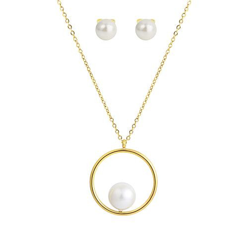 Stately Steel Halo Pearl Necklace and Earrings - Metallic | HSN