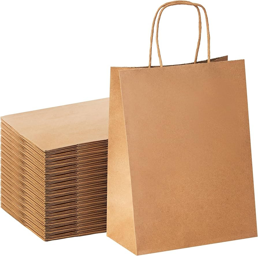 YEEHAW Brown Paper Bags with Handles Bulk 8"x4.5"x10.8" 100Pcs Gift Kraft Bags Medium Size, Brown... | Amazon (US)