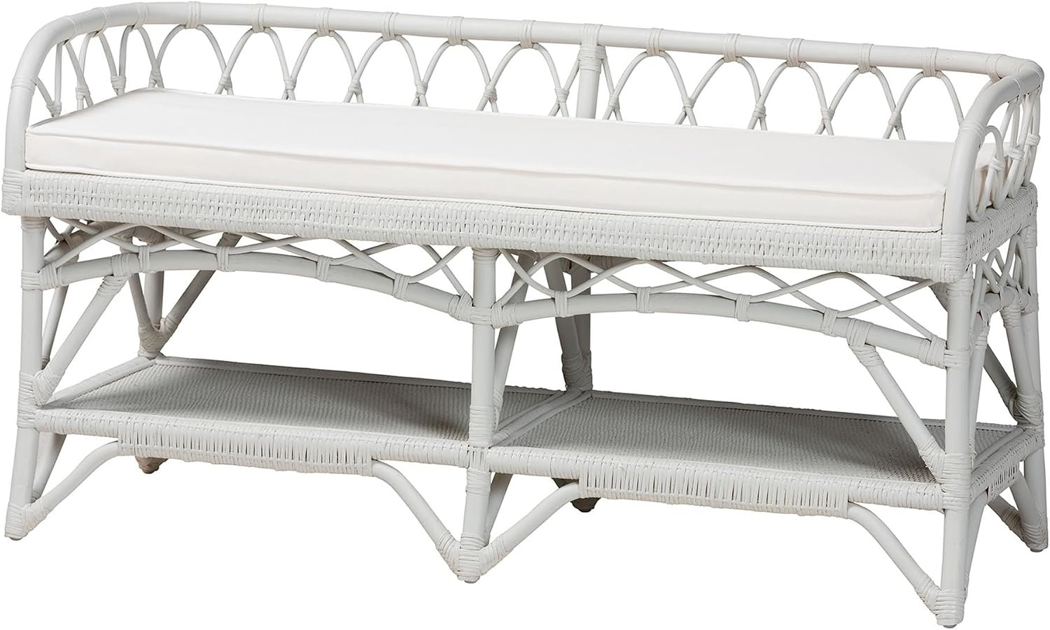 Bali & pari Leryn Natural Rattan Bench, White | Amazon (US)