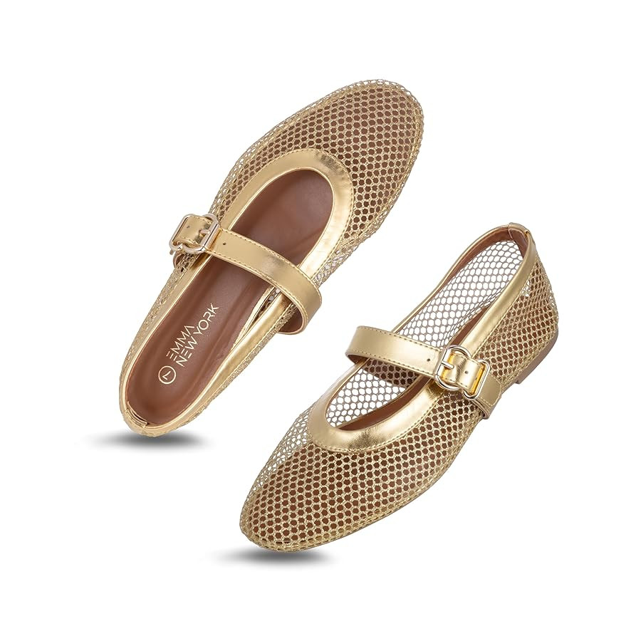 Women’s Mesh Ballet Flats – Fishnet Mary Jane Flats with Adjustable Buckle Strap, Breathable ... | Amazon (US)