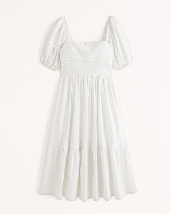 Emerson Linen-Blend Puff Sleeve Midi Dress | Abercrombie & Fitch (US)