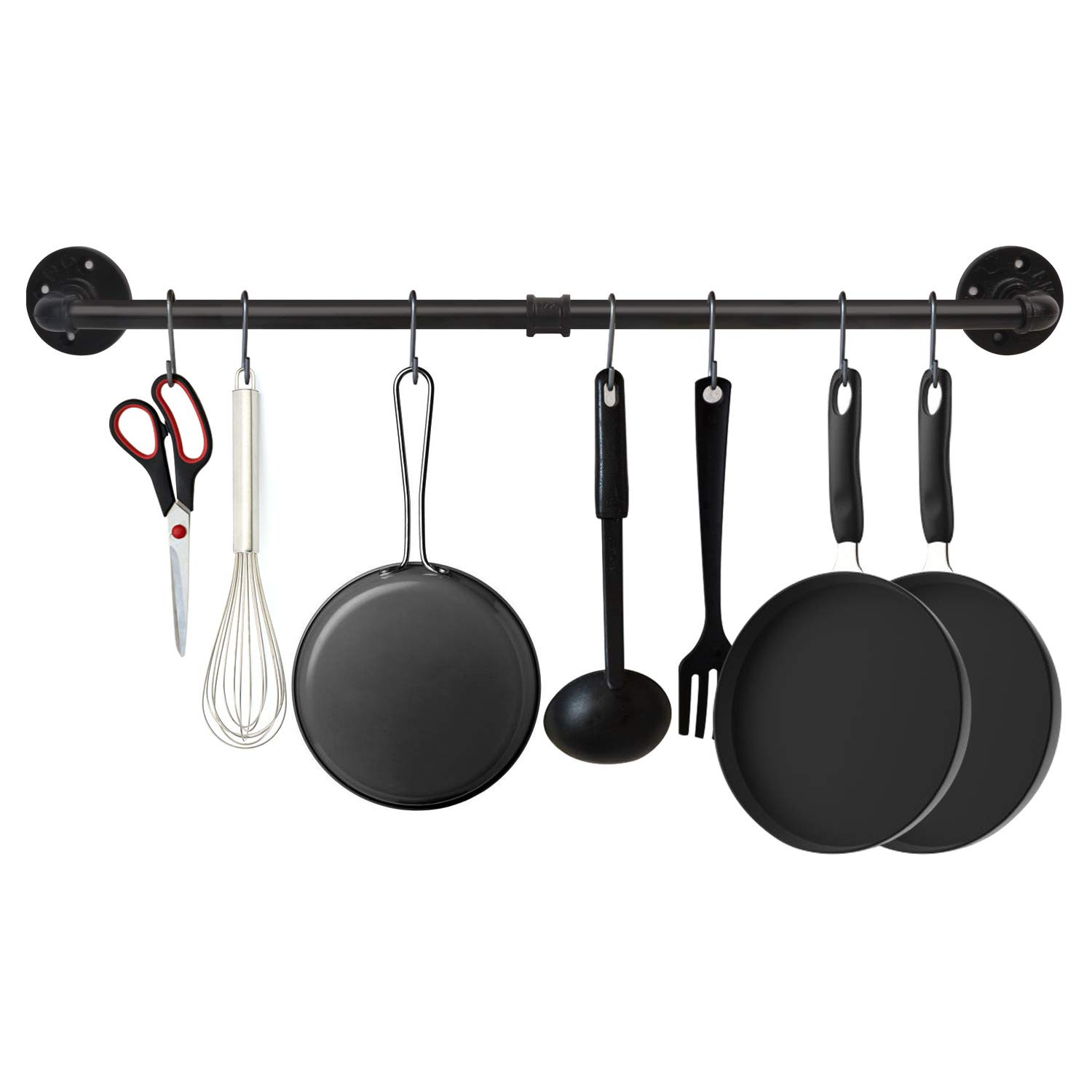 34.3 inch Industrial Pipe Pot Bar Rack with 15 S Hooks Rustic Iron Pots and Pans Hanging Rail Pip... | Amazon (US)