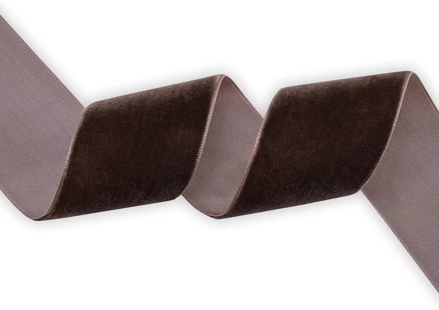 KLTRIBBON Nylon Velvet Ribbon Single Faced,1 1/2 Inch X 25Yards Spool (Brown) | Amazon (US)