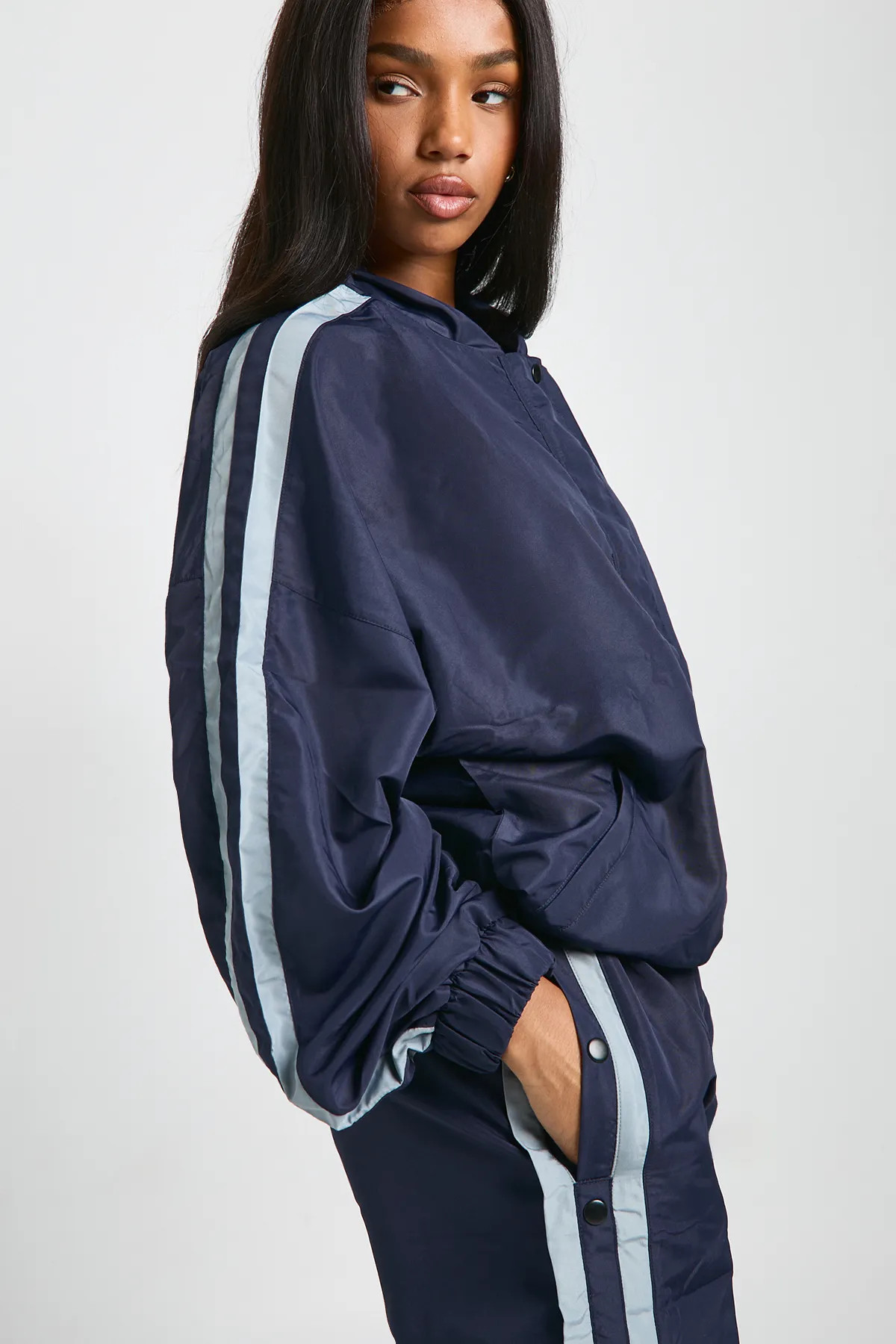 Nylon Side Stripe Button Through Jacket | Boohoo.com (UK & IE)