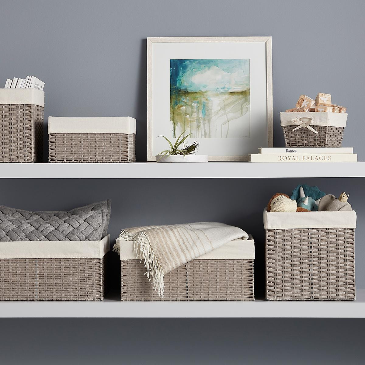 Grey Montauk Woven Rectangular Storage Bins | The Container Store