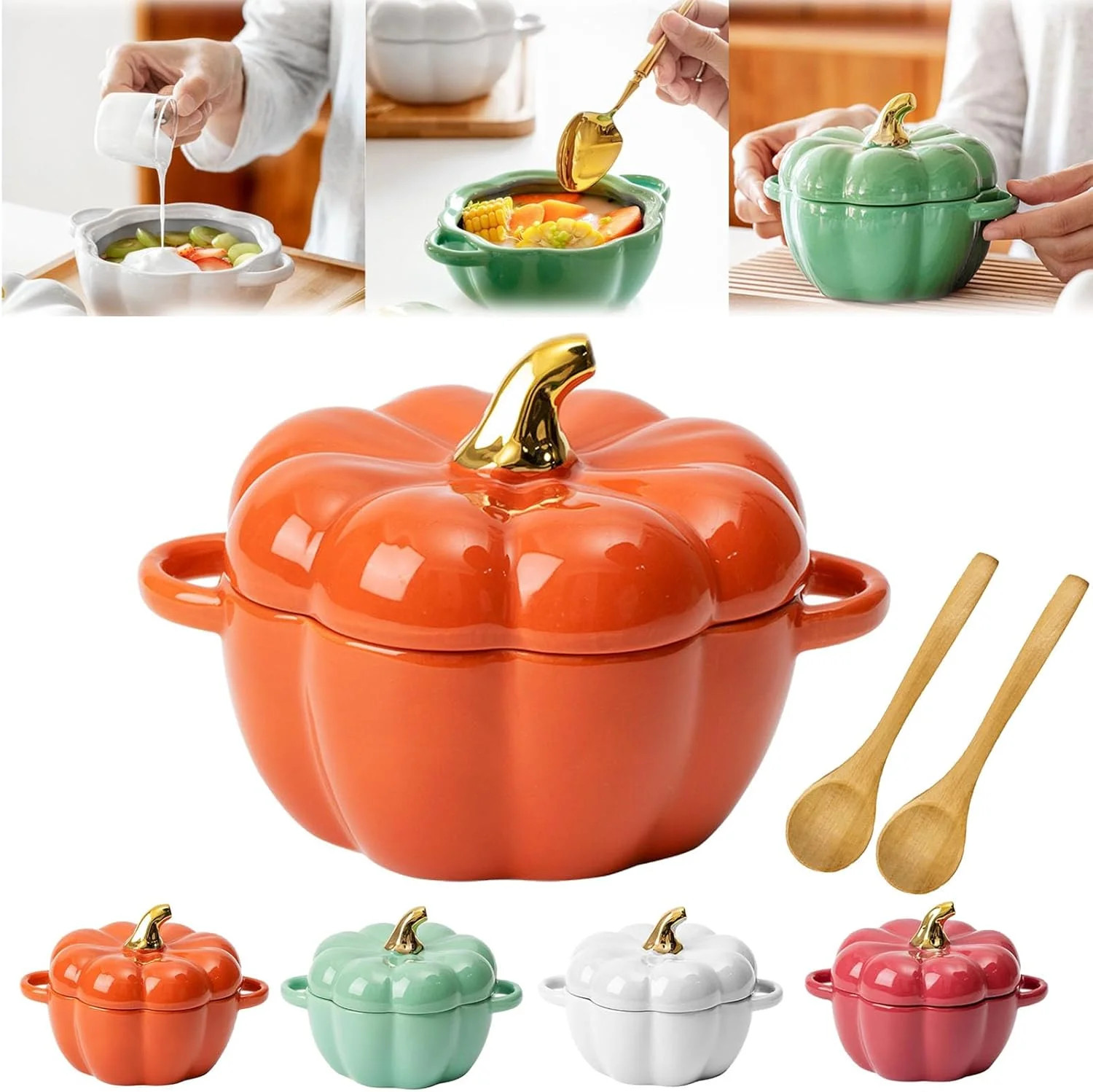 Oven Safe Pumpkin Bowls, 2025 New Mini Pumpkin Dutch Oven Pot With Lid, Creativity Pumpkin Soup B... | Walmart (US)