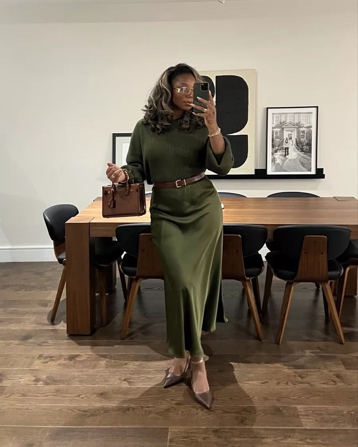 cost per wear series 💚 I LOVE THIS OLIVE 😍✨ I am 5’9 200 lbs wearing a medium sweater + medium belt + xlarge skirt 

#LTKootd #LTKTall #LTKMidsize