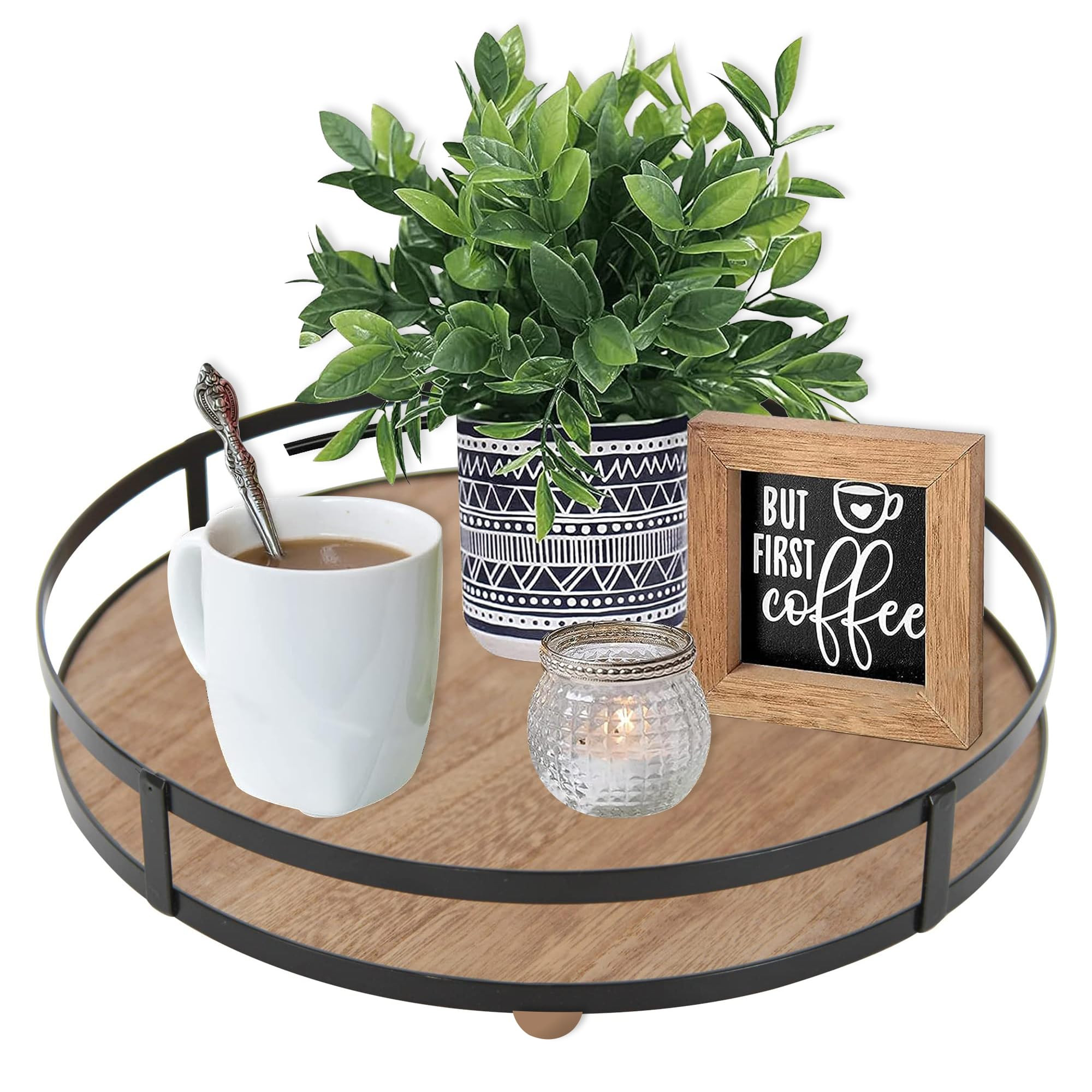 Defined Deco 12in Decorative Tray-Round Serving Tray with Metal Handle-Decorative Trays for Home ... | Amazon (US)