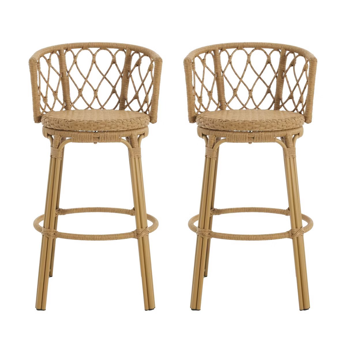 Christopher Knight Home Solstice Outdoor Boho Metal and Ratton Barstools, Brown, Set of 2 | Target