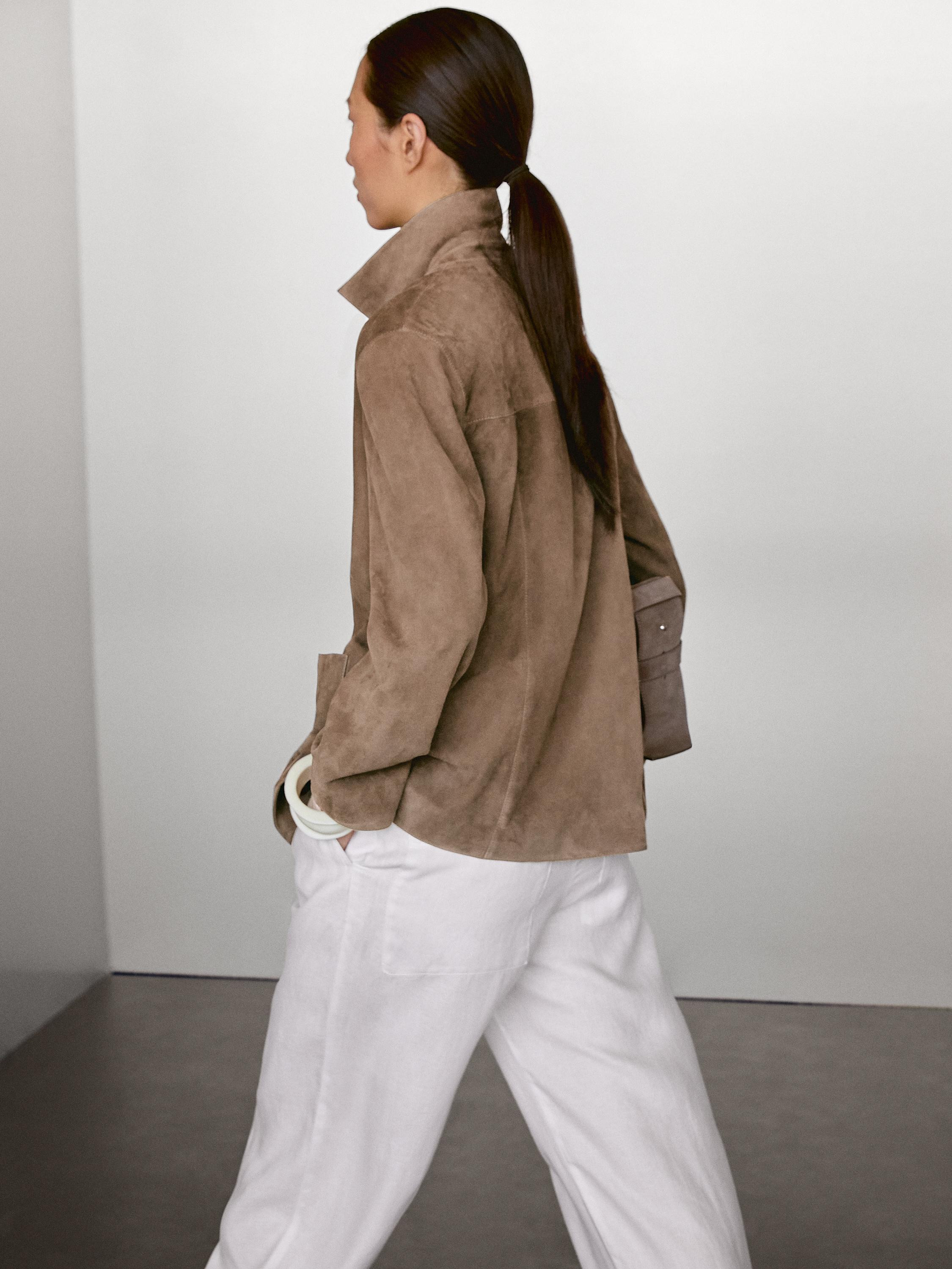 Flowing suede leather blazer | Massimo Dutti UK