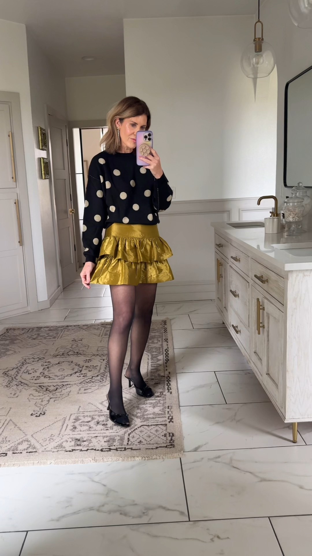 Wearing a small polka dot sweater and a small skirt  #walmartstyle 
Love the color!

#LTKFindsUnder50 #LTKOver40 #LTKHoliday