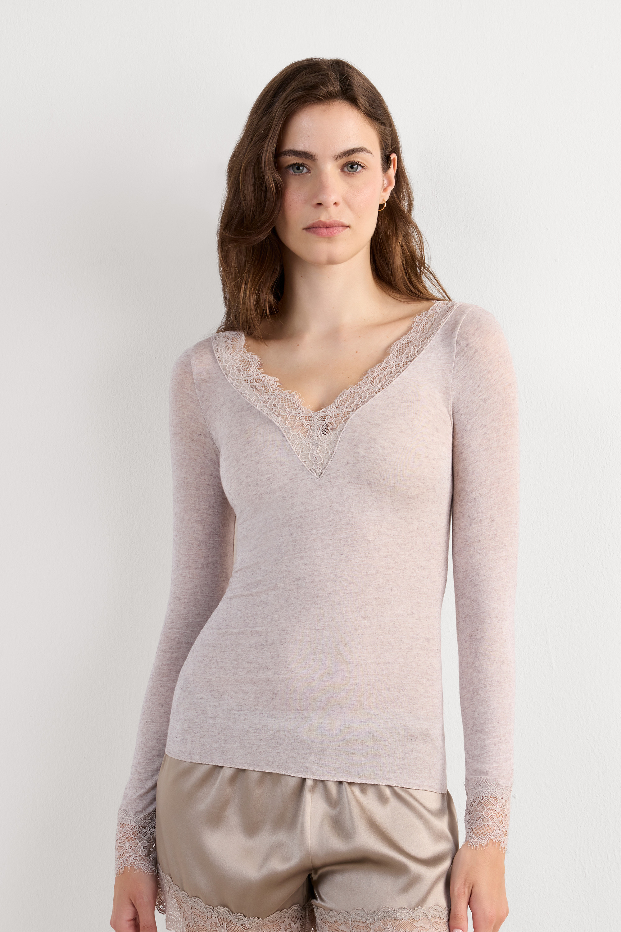 Modal Cashmere Ultralight Long Lace Shirt - Intimissimi | Intimissimi (US)