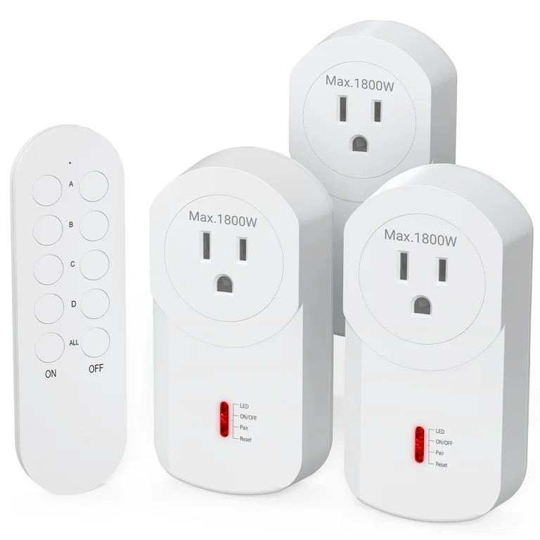 Wireless Remote Control Plugs+ Switch, 1800W/15A Sockets, 120V, 40m/130ft Range, 3 Surnice Outlet... | Walmart (US)
