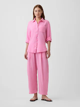 Mid Rise Pull-On Barrel Gauze Pants | Gap Factory