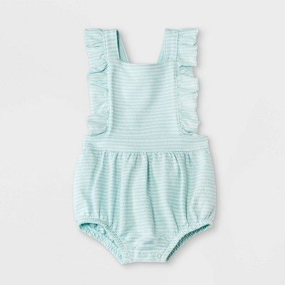 Baby Girls' Texture Knit Ruffle Romper - Cat & Jack™ Green | Target