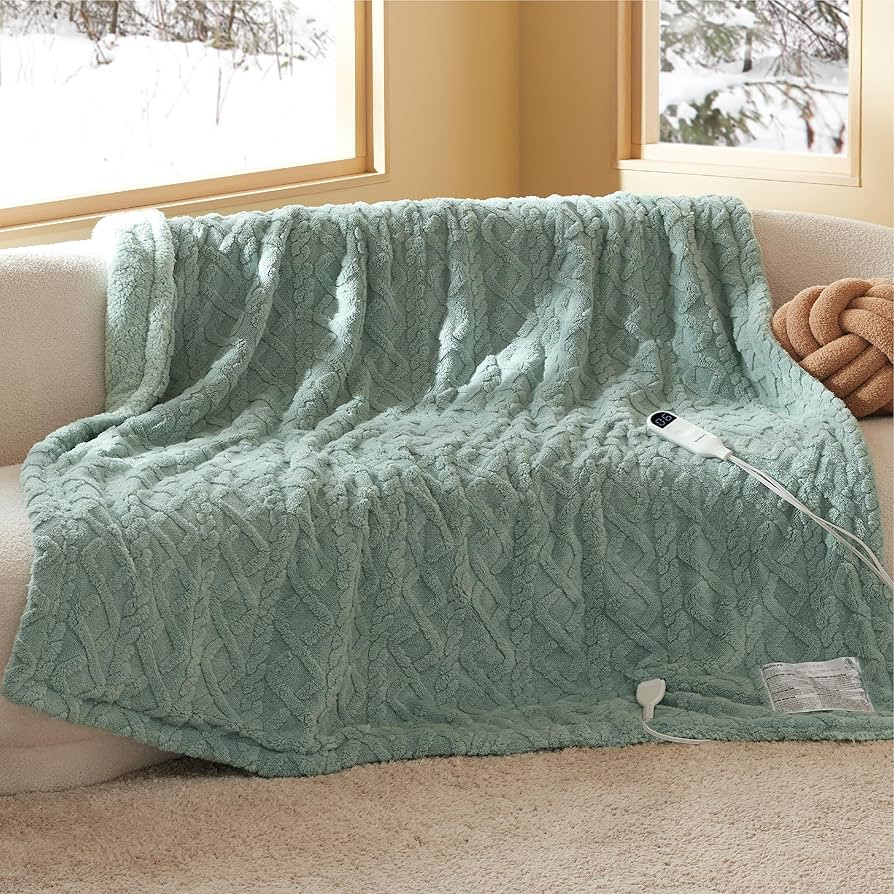 Bedsure Electric Heated Blanket Twin Jacquard Shaggy Sherpa, Fast Heating Electric Blanket with 1... | Amazon (US)