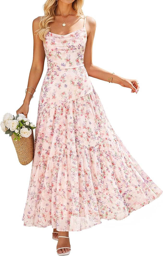 ZESICA Women's Summer Floral Sleeveless Maxi Dress 2026 Boho Mesh Spaghetti Strap Flowy Beach Wed... | Amazon (US)