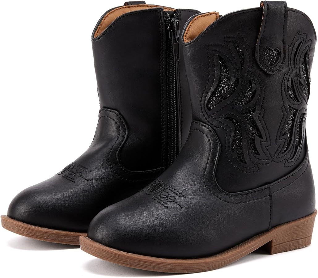 BMCiTYBM Toddler Little Girls Cowboy Cowgirl Boots Kids Pointed Toe Western Boots Mid Calf Side Z... | Amazon (US)