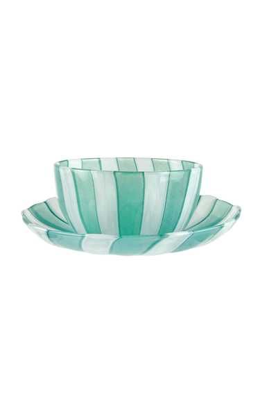 Venini Murano Vintage Jade Green White Micro Ribbons Italian Art Glass Mid Century Bowl Dish Set | Moda Operandi (Global)