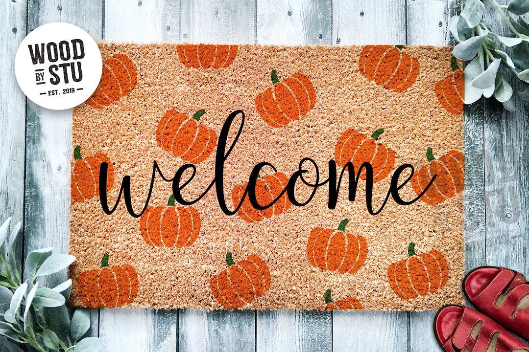 Welcome Pumpkin Pattern Door Mat | Fall Doormat | Welcome Mat | Cute Pumpkin Fall Door Mat | Fall... | Etsy (US)