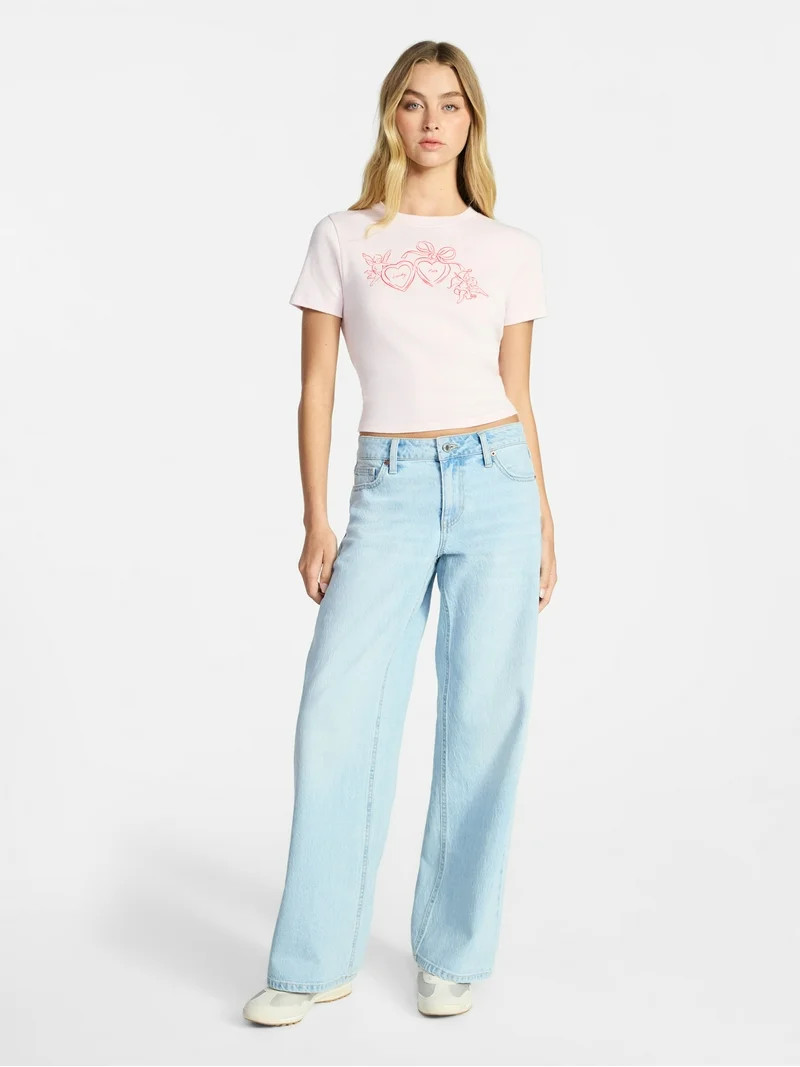No Boundaries Cotton Crewneck Cropped Tee, Women's XXS-XXL | Walmart (US)