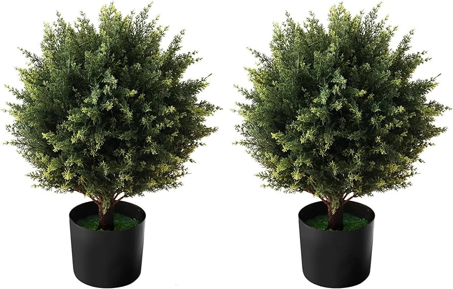 Boxwood Artificial Cedar Topiary Ball Trees – Decorative Fake Greenery in Planter Pots for Fron... | Amazon (US)