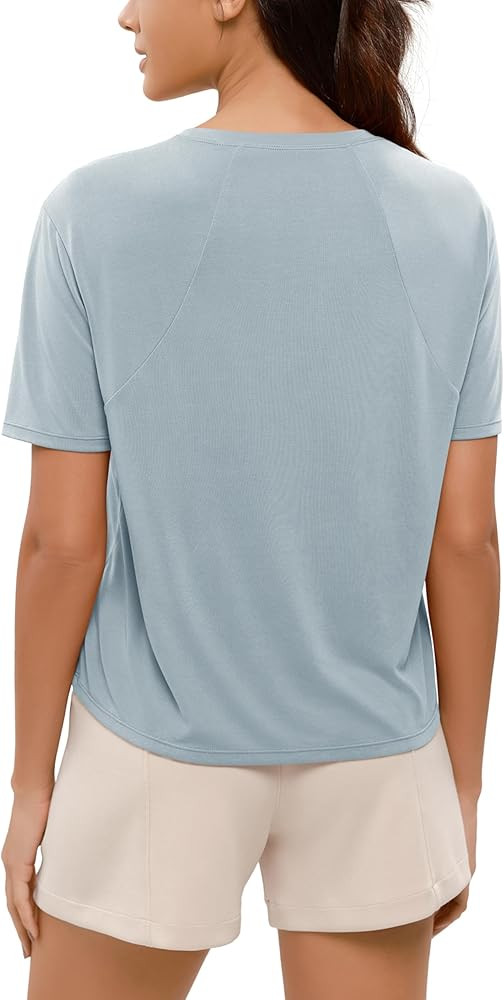 ODODOS Modal Soft Short Sleeve Shirts for Women Crew Neck Yoga Tee Casual Workout Tops | Amazon (US)