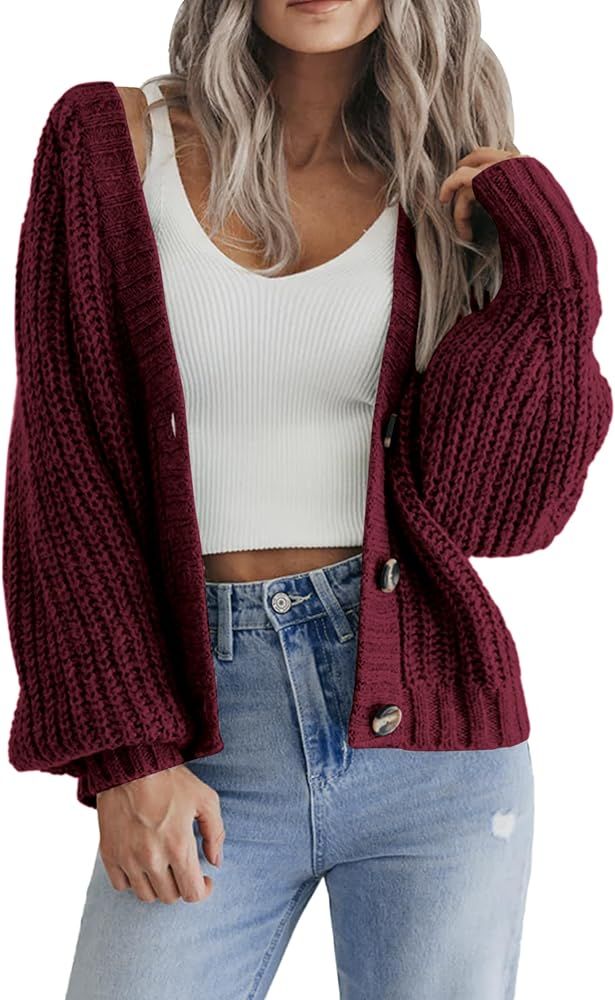 Zeagoo Women's 2024 Fall Chunky Knit Cardigans Open Front Long Sleeve V Neck Button Loose Cardiga... | Amazon (US)
