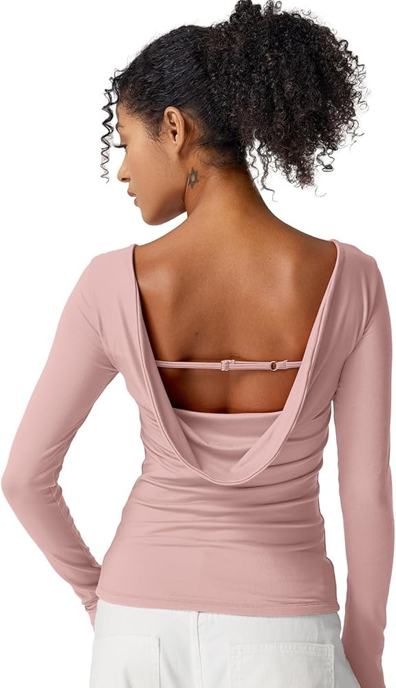 QINSEN Women Cowl Back Long Sleeve Tops Boat Neck Double Lined T-Shirts Regular Fit Casual Fall T... | Amazon (US)