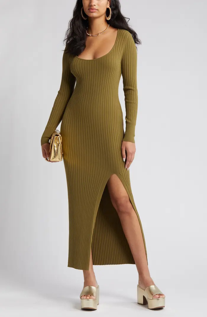 Scoop Neck Long Sleeve Rib Sweater Dress | Nordstrom
