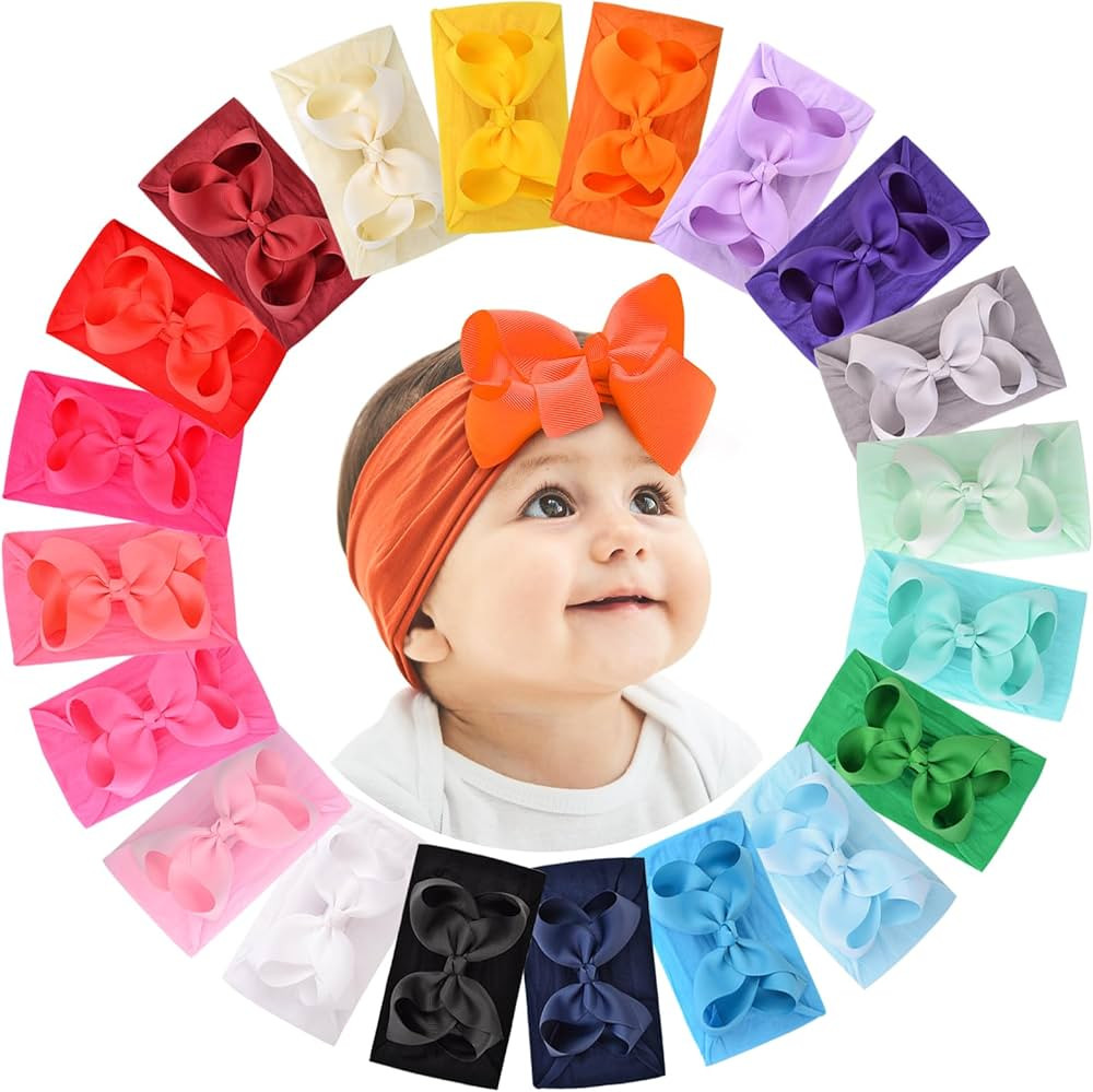 doboi 20pcs 4 Inches Baby Headbands Baby Girl Hair Bows Infant Newborn Toddler Baby Bows and Nylo... | Amazon (US)