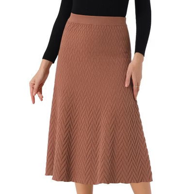 INSPIRE CHIC Women's Elastic High Waist A-Line Ribbed Knit Sweater Skirt Small Caramel | Target
