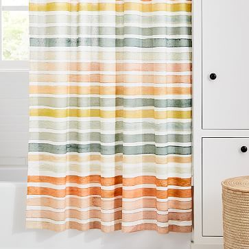 Organic Watercolor Stripe Shower Curtain | West Elm (US)