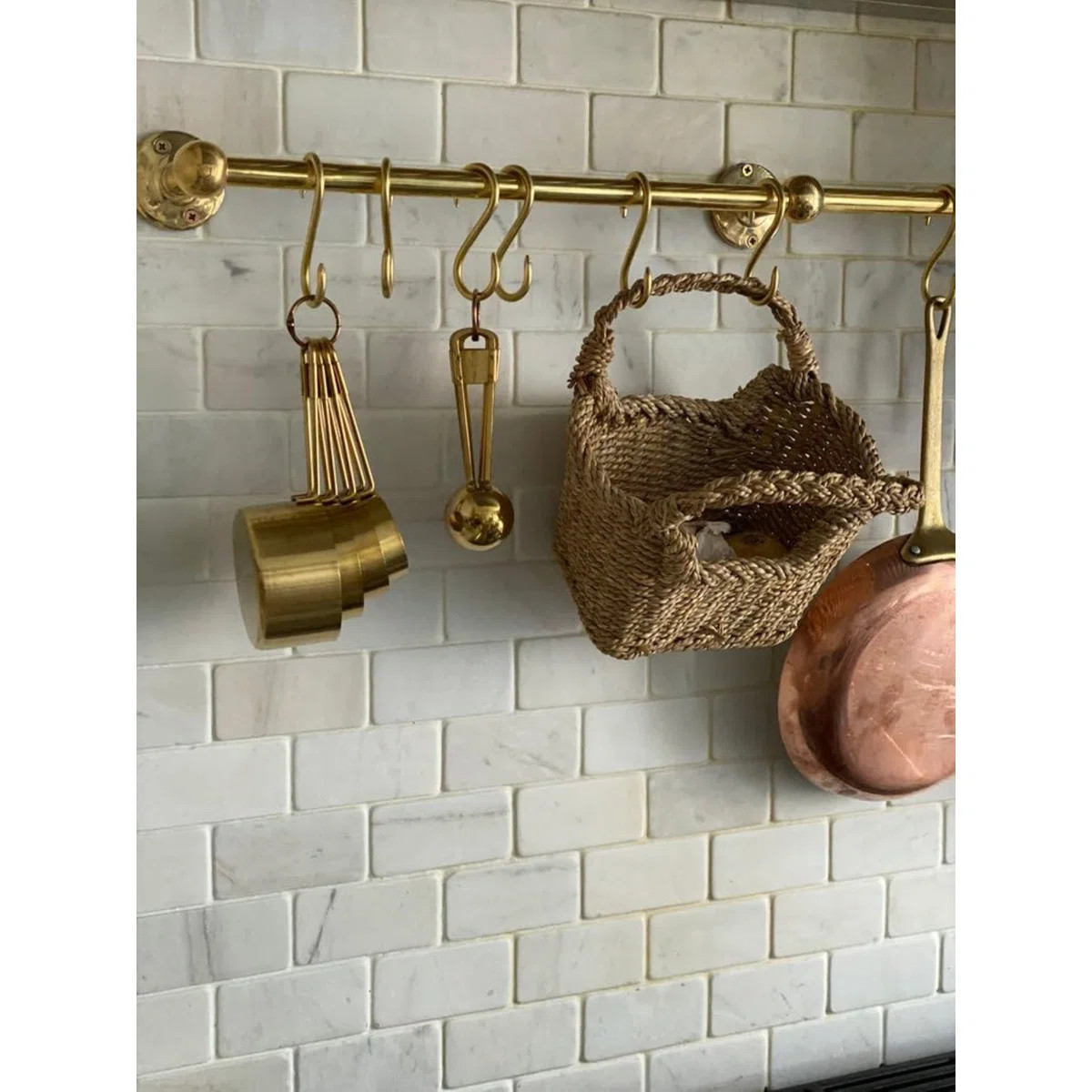 Handmade Unlacquered Brass Storage Rail Rack With Hooks Wall Mounted Organizer Kitchen Pot Rack | Wayfair North America