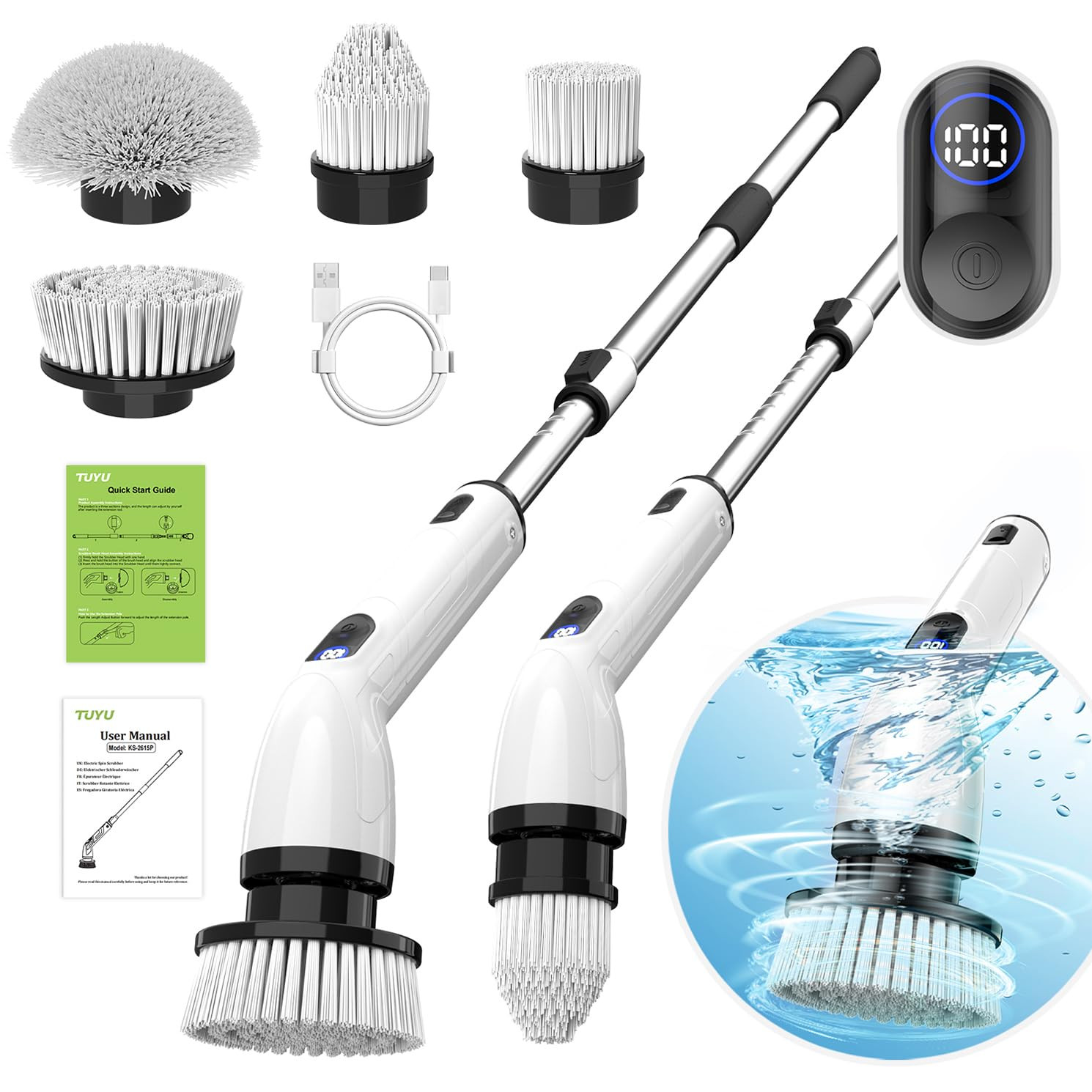 TUYU Electric Spin Scrubber, Full-Body IPX7 Waterproof Bathroom Scrubber with Power LCD Display, ... | Amazon (US)