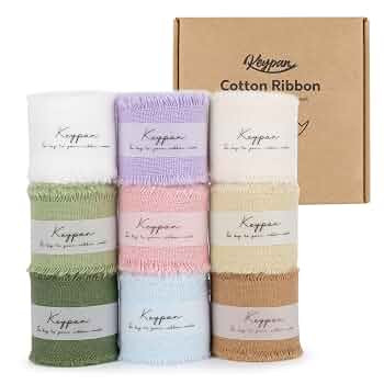 Cotton Ribbon Mixed Color Set with Frayed Fringe Fabric 9 Rolls 1" x 2 Yards for Gift Wrapping We... | Amazon (US)