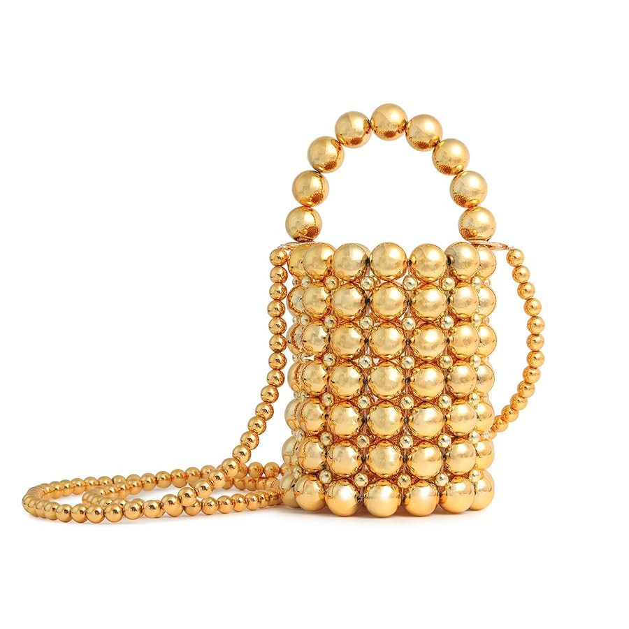 white pearl Women Beaded crossbody purse Evening Bucket Handmade Bags with DustBag for Wedding Pa... | Amazon (US)