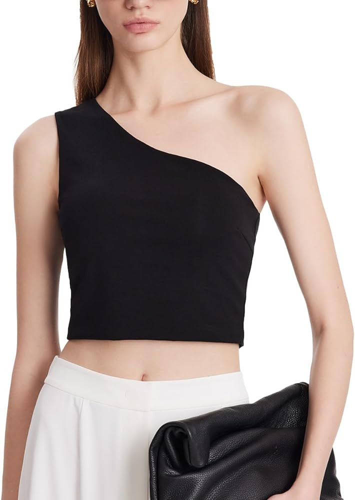 Women's Summer Sleeveless Tank Tops Asymmetrical One Shoulder Off with Detachable Bra Pads Trendy... | Amazon (US)