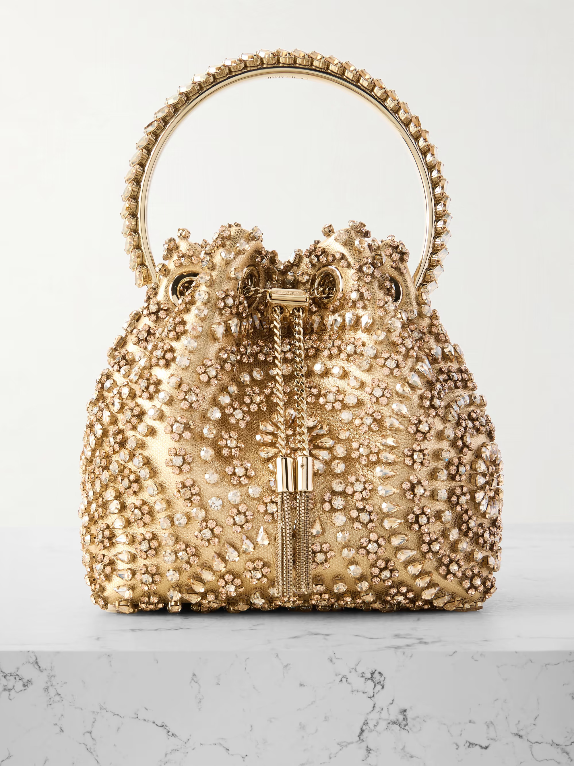 Bon Bon crystal-embellished satin bucket bag - gold - One Size | NET-A-PORTER (US)