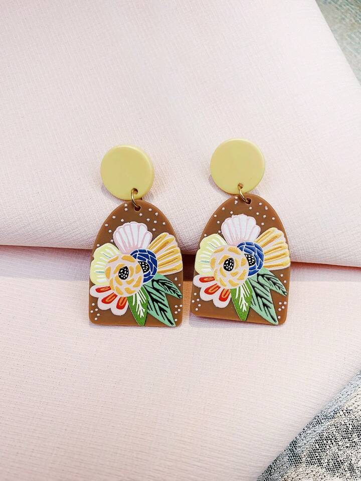 1pair Women'S Korean Ins Style Personalized Simple Flower & Abstract Pattern Acrylic Earrings As ... | SHEIN